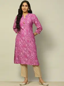 Rangriti Floral Printed Mandarin Collar Straight Kurta