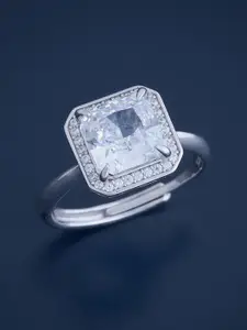 Kushal's Fashion Jewellery  Sterling Silver Rhodium-Plated Cubic Zirconia Finger Ring