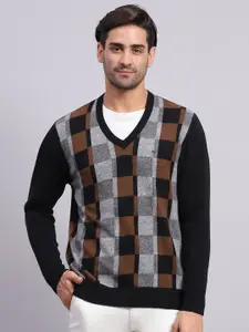 Monte Carlo Men Self Design Checked Woollen Pullover