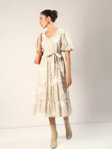 Vero Moda Floral Print Puff Sleeve Fit & Flare Cotton Midi Dress