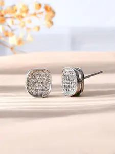 Voylla Rhodium-Plated American Diamond Studded Contemporary Studs Earrings