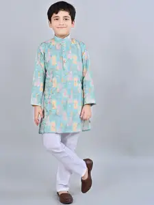 BT DEZINES Boys Floral Printed Straight Sequinned Kurta with Pyjamas