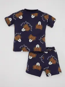 DeFacto Infants Boys Printed Pure Cotton T-shirt with Shorts