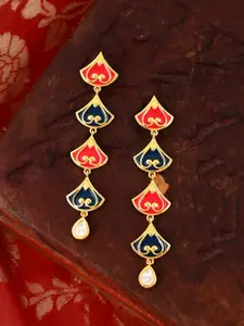 Voylla Gold Plated Contemporary Kundan Drop Earrings