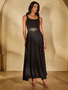 AND Women Solid Shoulder Straps Sleeveless Flared Maxi Dress