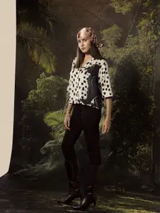 Vero Moda Women Cuban Collar Animal Printed Cotton Oversized Casual Shirt