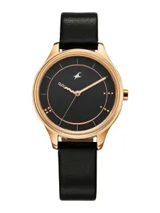 Fastrack Women Brass Dial & Leather Straps Analogue Watch 6296WL01