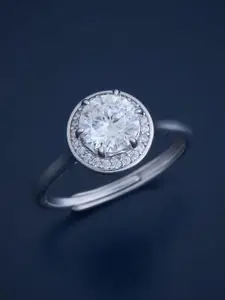 Kushal's Fashion Jewellery Sterling Silver Rhodium-Plated Cubic Zirconia Finger Ring