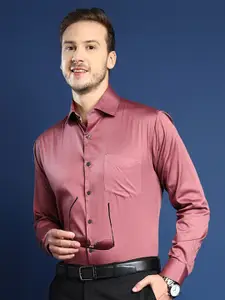 Hancock Men Spread Collar Solid Cotton Slim Fit Formal Shirt