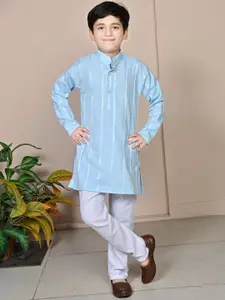 BT DEZINES Boys Embroidered Thread Work Linen Straight Kurta With Pyjamas