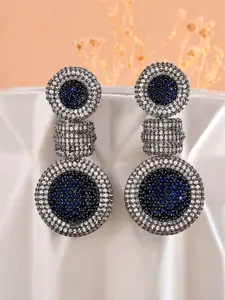 Voylla Sparkling Rhodium-Plated American Diamond Studded Contemporary Drop Earrings
