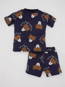 DeFacto Boys Conversational Printed Pure Cotton T-shirt With Shorts
