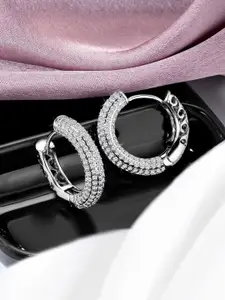 Peora Silver Plated Cubic Zirconia Hoop Earrings