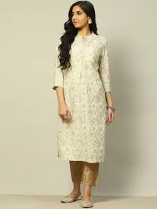 Rangriti Floral Printed Mandarin Collar Straight Kurta
