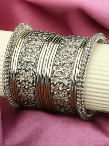 Sangria Set Of 16 Oxidised Floral Design Bangles