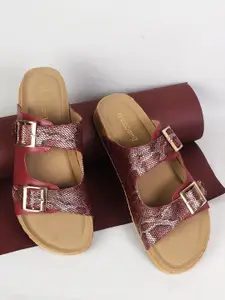 DressBerry Women Printed Open Toe Flats with Buckles