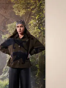 Vero Moda Women Spread Collar Animal Printed Cotton Oversized Casual Shirt