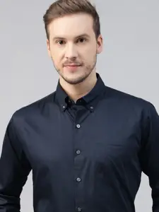 Hancock Men Button-Down Collar Solid Cotton Slim Fit Formal Shirt