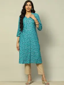 Rangriti Geometric Printed Shirt Collar Beads and Stones Straight Kurta