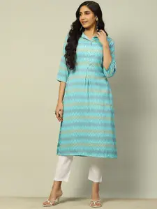 Rangriti Geometric Woven Design Shirt Collar Thread Work Straight Kurta