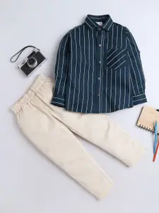 BAATCHEET Boys Striped Cotton Shirt with Trousers