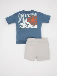 DeFacto Boys Printed Pure Cotton T-shirt with Shorts