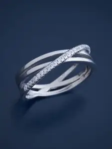Kushal's Fashion Jewellery Sterling Silver Rhodium-Plated Cubic Zirconia Finger Ring