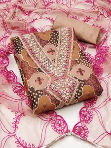 KIMISHA Ethnic Motifs Printed Beads and Stones Organza Unstitched Dress Material