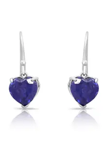Zavya 925 Sterling Silver Rhodium-Plated Cubic Zirconia Studded Heart Shaped Drop Earrings