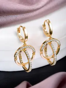 Peora Gold Plated Contemporary Cubic Zirconia Studded Drop Earrings