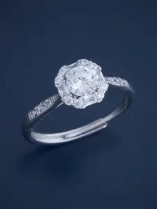 Kushal's Fashion Jewellery Sterling Silver Cubic Zirconia Rhodium-Plated Finger Ring