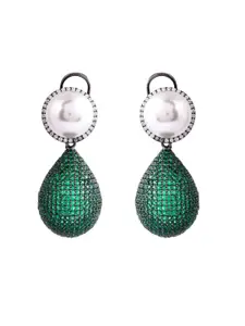 Voylla Rhodium Plated Contemporary American Diamond Drop Earrings