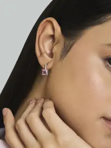 Kushal's Fashion Jewellery Sterling Silver Cubic Zirconia Rhodium-Plated Hoop Earrings