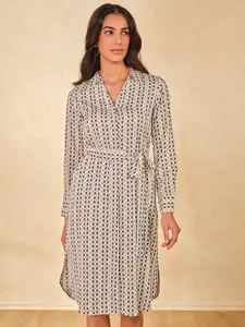 AND Print A-Line Shirt Collar Printed Dress
