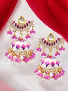 OOMPH Dome Shaped Meenakari Kundan Stoned Jhumkas Earrings