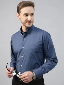 Hancock Men Button-Down Collar Solid Cotton Slim Fit Formal Shirt