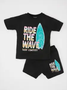 DeFacto Boys Printed Pure Cotton T-shirt with Shorts