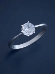 Kushal's Fashion Jewellery  Sterling Silver Rhodium-Plated Cubic Zirconia Finger Ring