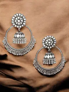 Sangria Kundan Studded Oxidised Chandbali Jhumka