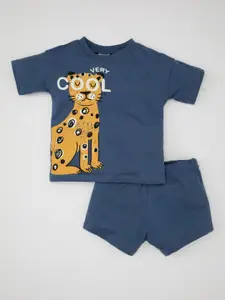 DeFacto Boys Graphic Printed Pure Cotton T-shirt With Shorts