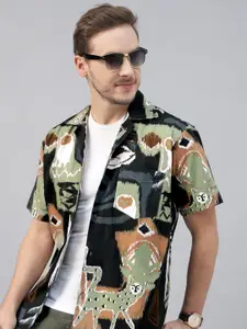 Hancock Men Comfort Cuban Collar Abstract Printed Cotton Relaxed Fit Casual Shirt