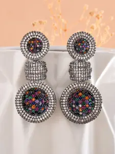 Voylla Rhodium Plated Contemporary American Diamond Drop Earrings