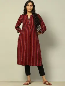 Rangriti Striped Printed Mandarin Collar Kurta