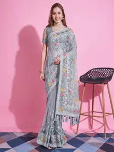 Anouk Embroidered Net Saree With Blouse Piece