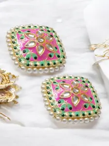 OOMPH Kundan Beaded Square Meenakari Studs