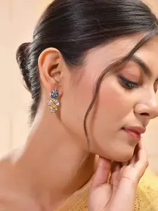 Voylla Gold Plated Contemporary Kundan Drop Earrings