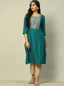 Rangriti Floral Yoke Design Sequinned Straight Kurta