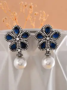 Voylla Rhodium-Plated American Diamond Studded Contemporary Studs Earrings