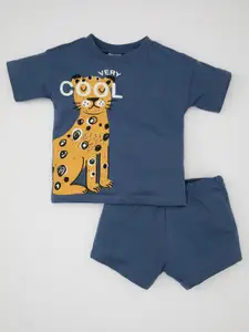 DeFacto Boys Printed Pure Cotton T-shirt with Shorts