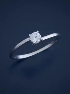 Kushal's Fashion Jewellery  Sterling Silver Rhodium-Plated Cubic Zirconia Finger Ring